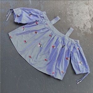 Sweewe Paris striped cold shoulder top with embroidered flowers. Size L